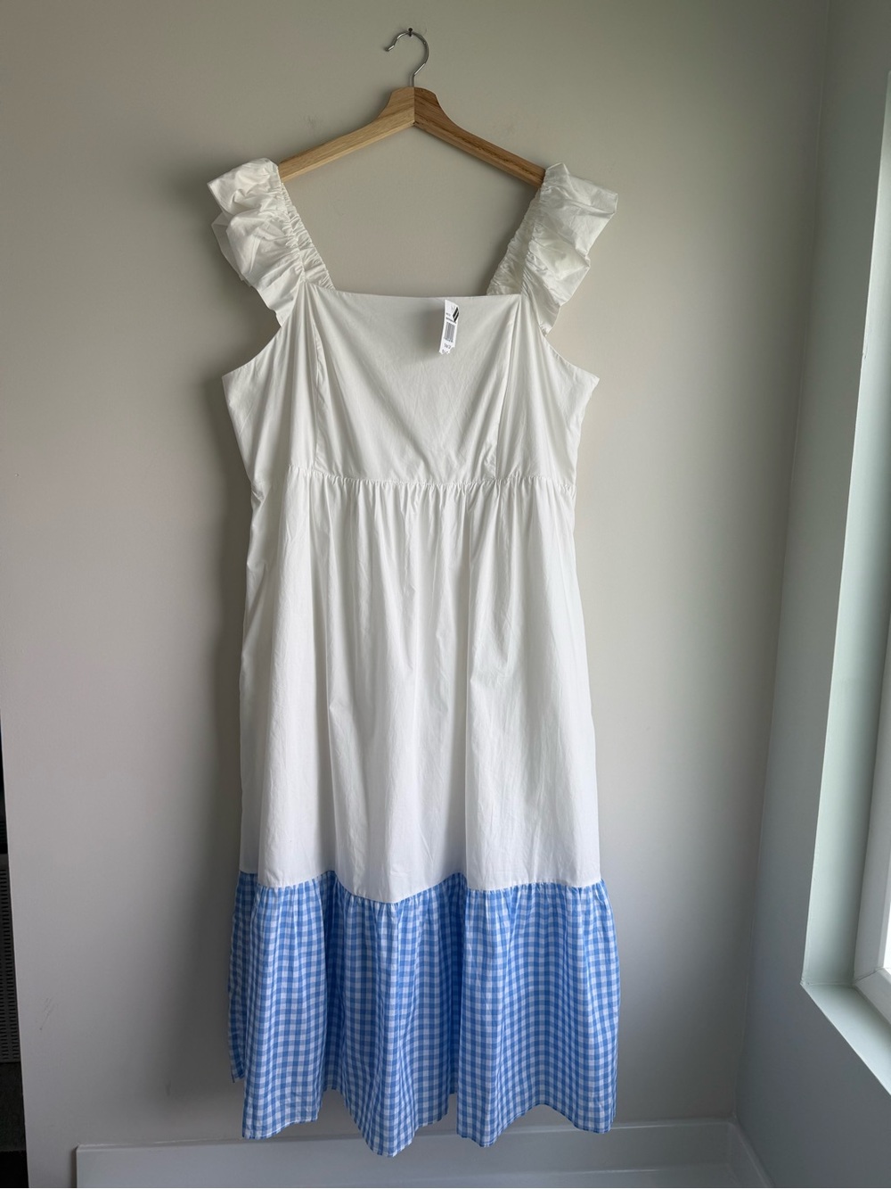 English Factory 2X NWT White Blue Gingham Accent Midi Dress Cottagecore - Picture 2 of 8
